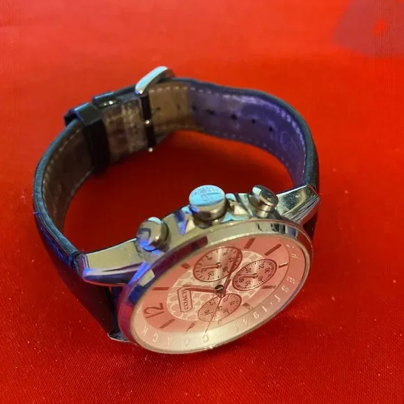 Coach Black Leather Band Chronograph Watch - Picture 2 of 4